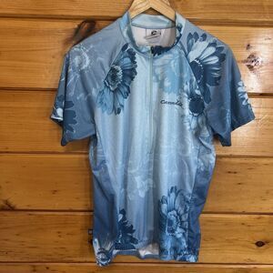 Cannondale Women's XL Blue Floral Cycling Shirt, 1/2 Zip